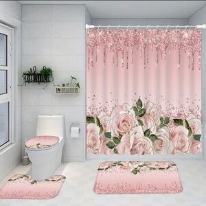 Pretty Rose pink shower curtain Set